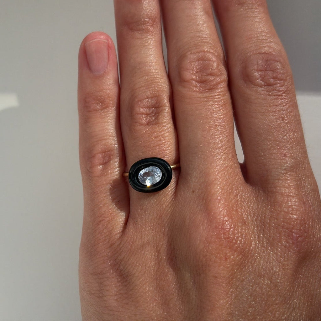 onyx pale blue sapphire eclipse ring