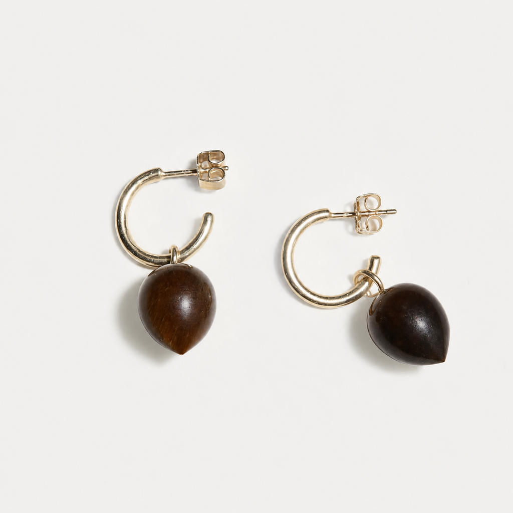 14k tiger eye hoops