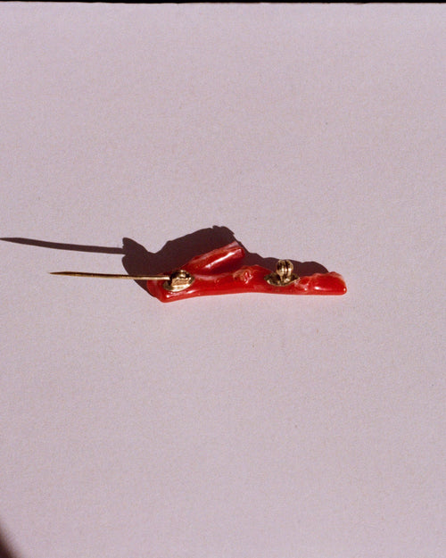 coral and gold brooch